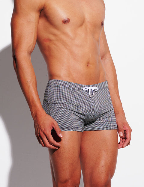 Micro-Check Push-Up Swim Trunks – Low Rise Sculpt Fit with Removable Cup S4627