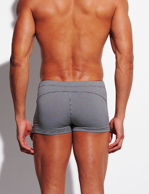 Micro-Check Push-Up Swim Trunks – Low Rise Sculpt Fit with Removable Cup S4627