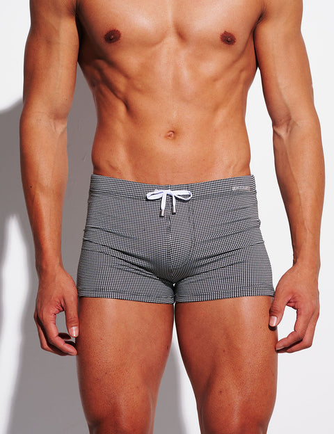 Micro-Check Push-Up Swim Trunks – Low Rise Sculpt Fit with Removable Cup S4627