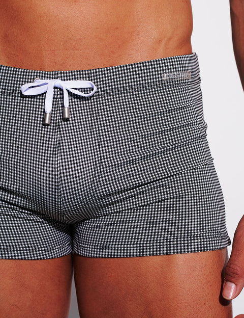Micro-Check Push-Up Swim Trunks – Low Rise Sculpt Fit with Removable Cup S4627