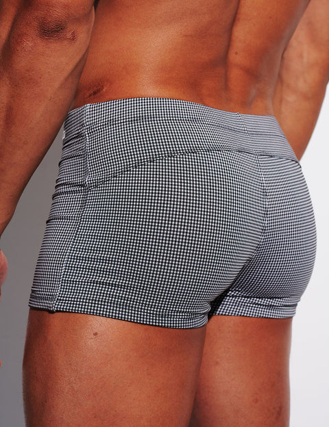 Micro-Check Push-Up Swim Trunks – Low Rise Sculpt Fit with Removable Cup S4627