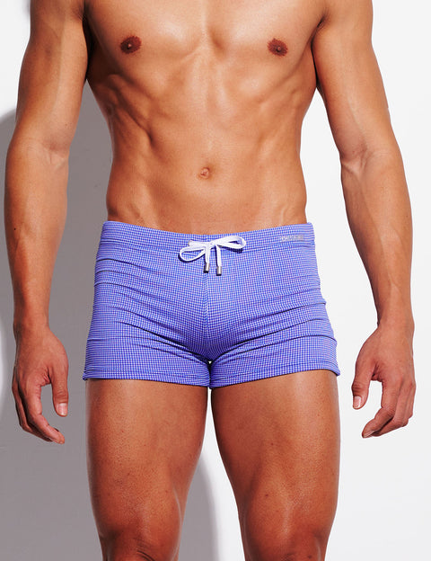 Micro-Check Push-Up Swim Trunks – Low Rise Sculpt Fit with Removable Cup S4627