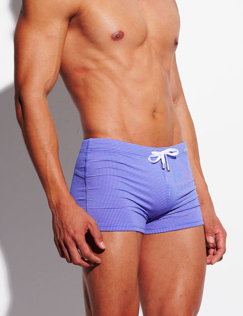 Micro-Check Push-Up Swim Trunks – Low Rise Sculpt Fit with Removable Cup S4627