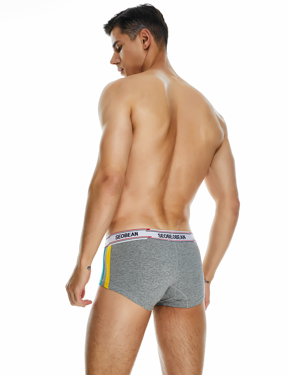 SEOBEAN Mens Low Rise Sexy Side Side Line Cotton Boxer Brief